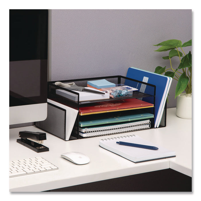 Metal Mesh Desktop Organizer Letter Tray, 6 Sections, Letter Size, 9.15 x 16.75 x 6, Black