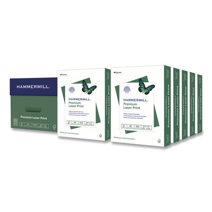 Premium Laser Print Paper, 98 Bright, 24 lb Bond Weight, 8.5 x 11, White, 500/Ream, 10 Reams/Carton