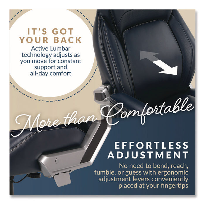 Meyer Bonded Leather Executive Chair, Supports Up to 275 lb, 19" x 22.75", Navy Seat, Navy/Back, Silver Base