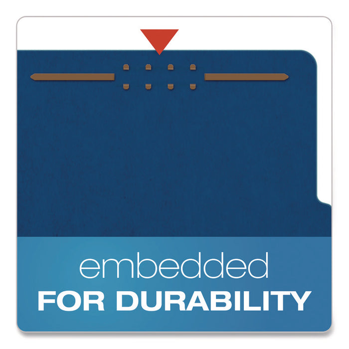 Pressboard Top Tab Classification Folders, 2/5-Cut Tab, Expands 1.75", 1 Divider, 4 Fasteners, Letter Size, Dark Blue, 10/Box