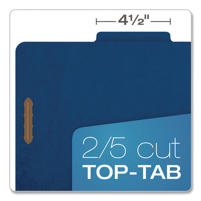 Pressboard Top Tab Classification Folders, 2/5-Cut Tab, Expands 1.75", 1 Divider, 4 Fasteners, Letter Size, Dark Blue, 10/Box