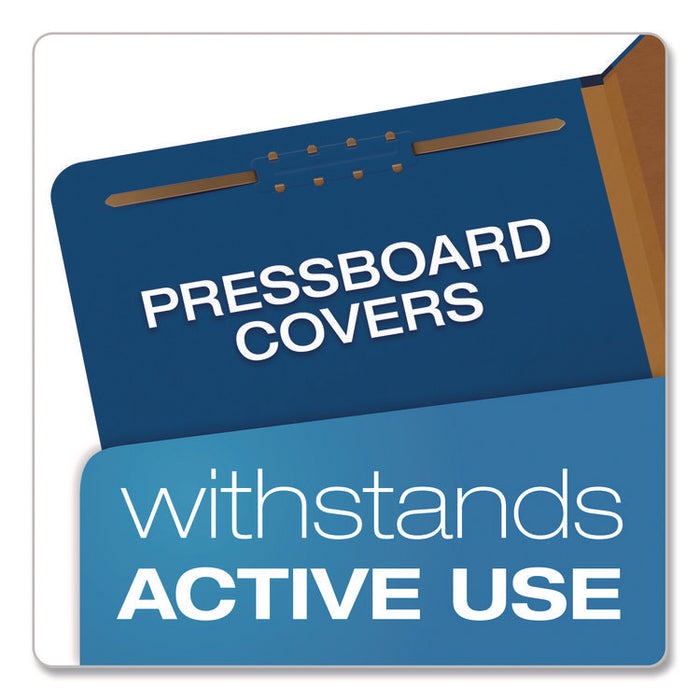 Pressboard Top Tab Classification Folders, 2/5-Cut Tab, Expands 1.75", 1 Divider, 4 Fasteners, Letter Size, Dark Blue, 10/Box