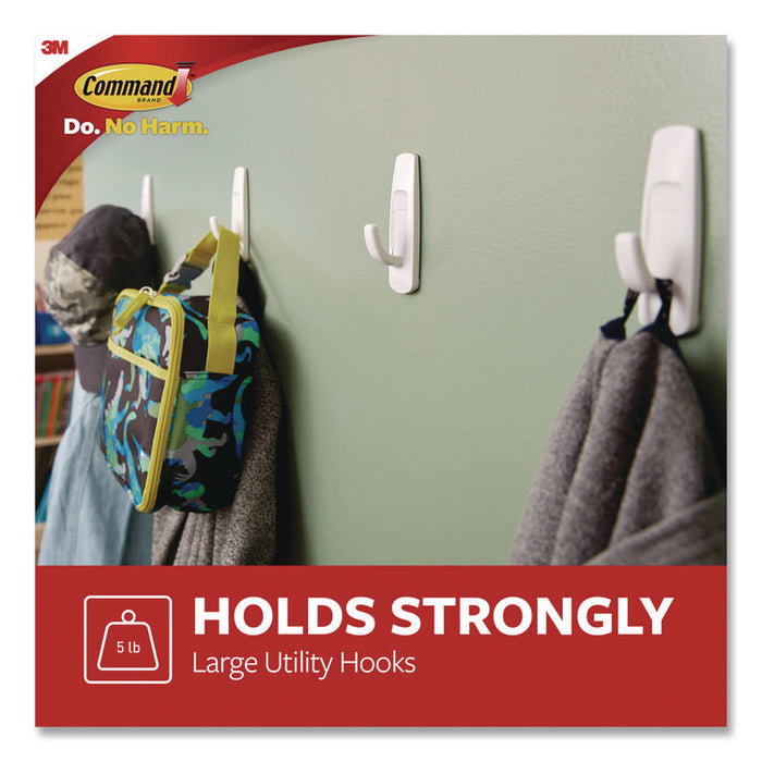 Large Utility Hooks, Plastic, White, Supports 5 lb, 12/Pack
