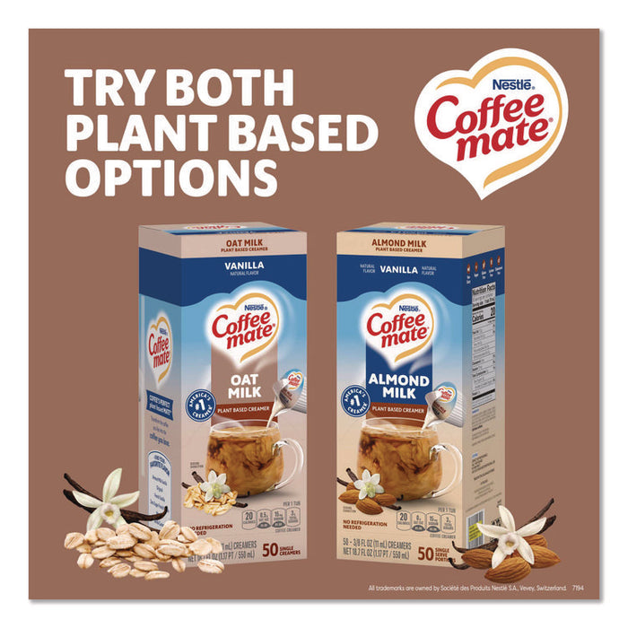 Plant-Based Oat Milk Liquid Creamers, Natural Vanilla, 0.38 oz Mini Cups, 50/Box