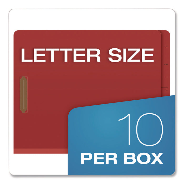 Pressboard End Tab Classification Folders, Straight Tab, Expands 1.75", 1 Divider, 4 Fasteners, Letter Size, Red, 10/Box