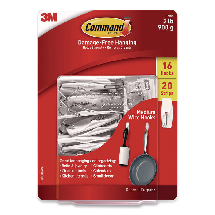 Medium Toggle-Wire Hooks, Metal Wire, Silver, Supports 2 lb, 16/Pack