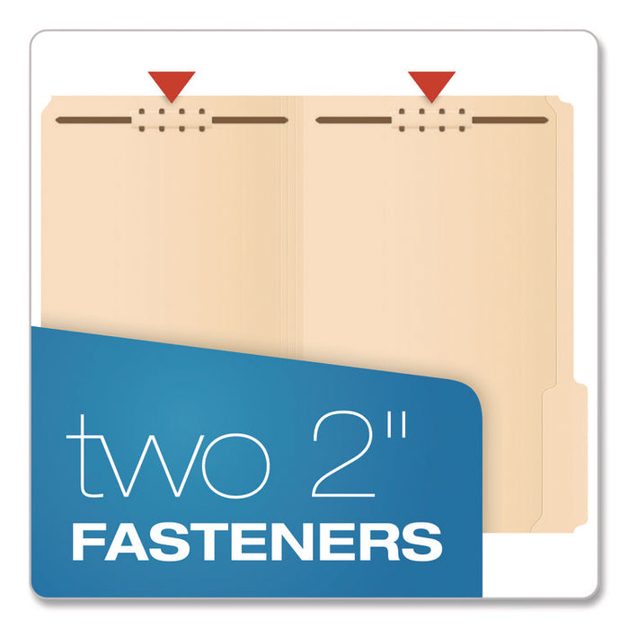 Manila Fastener Folders, 1/3-Cut Tab: Right, Expands 1.5", 2 Fasteners, Legal Size, Manila, 50/Box