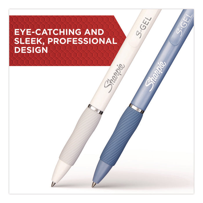 S-Gel Fashion Barrel Gel Pen, Retractable, Medium 0.7 mm, Black Ink, Pearl White Barrel, 8/Pack