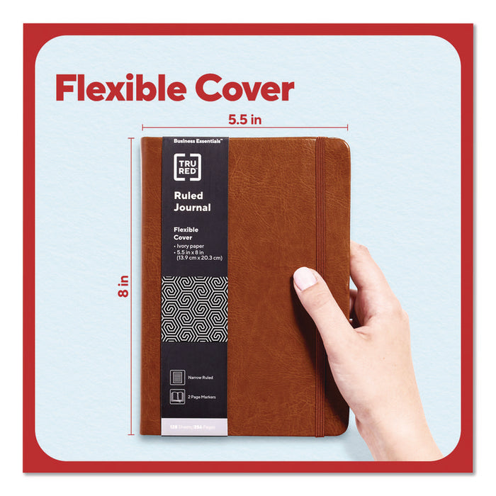 Flexible-Cover Business Journal with Elastic Closure, 1-Subject, Narrow Rule, Cognac Cover, (128) 8 x 5.5 Sheets