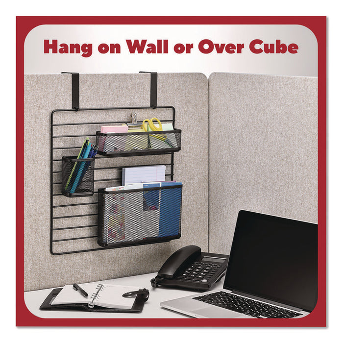 Metal Mesh 3-Compartment Cubicle/Wall-Mount Office Supplies Organizer, 15" x 15", Black