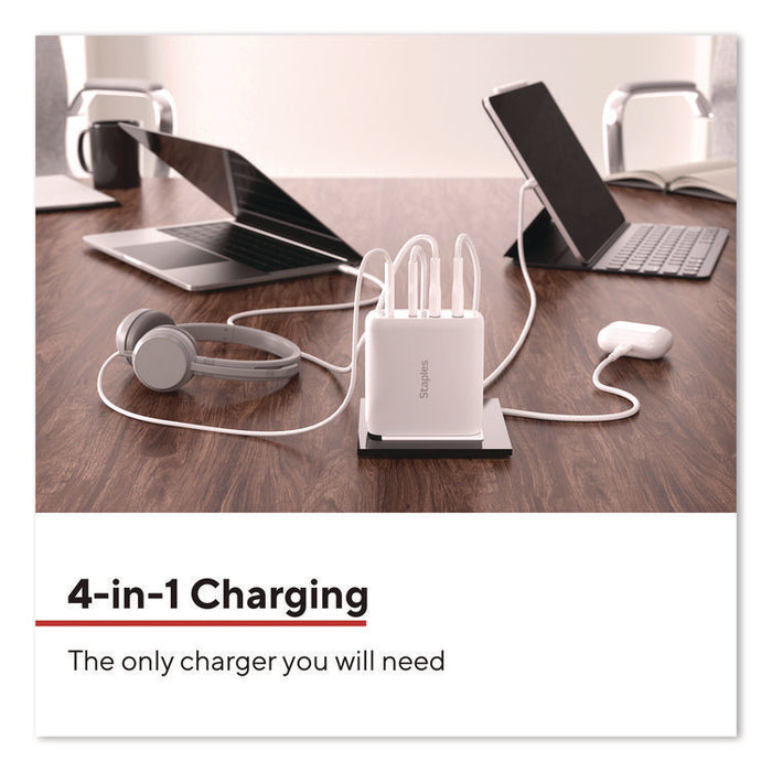 GaN USB-A/USB-C Wall Charger with Cable, 100 W, 4 Ports, White