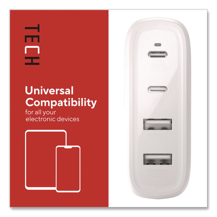 GaN USB-A/USB-C Wall Charger with Cable, 100 W, 4 Ports, White