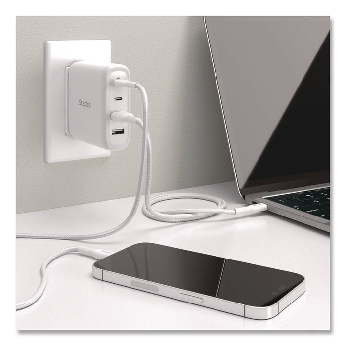 GaN USB-A/USB-C Wall Charger with Cable, 100 W, 4 Ports, White