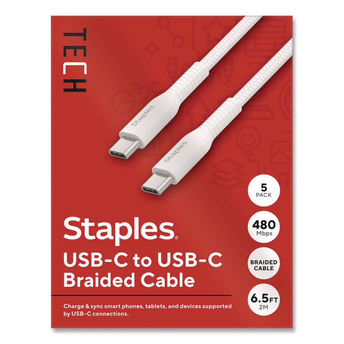 USB-C to USB-C 2.0 Charging Cable, 6.5 ft, White, 5/Pack
