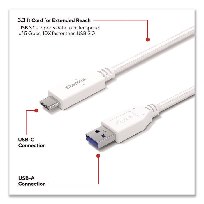 USB-C to USB-A 3.1 Charging Cable, 3.3 ft, White