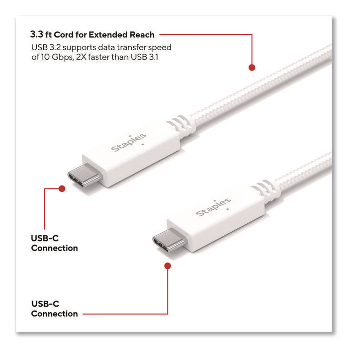 USB-C to USB-C 3.2 Charging Cable, 3.3 ft, White