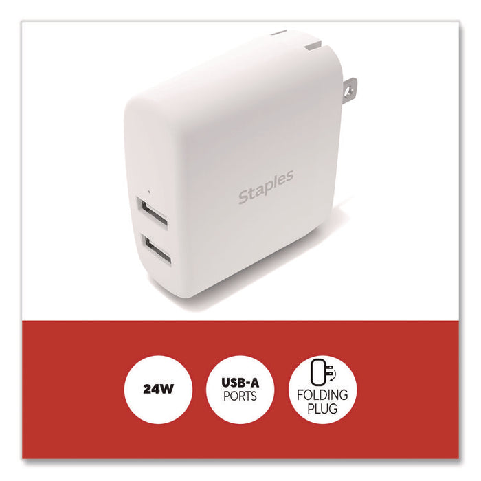 USB-A Wall Charger, 24 W, 2 Ports, White