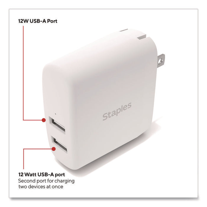 USB-A Wall Charger, 24 W, 2 Ports, White