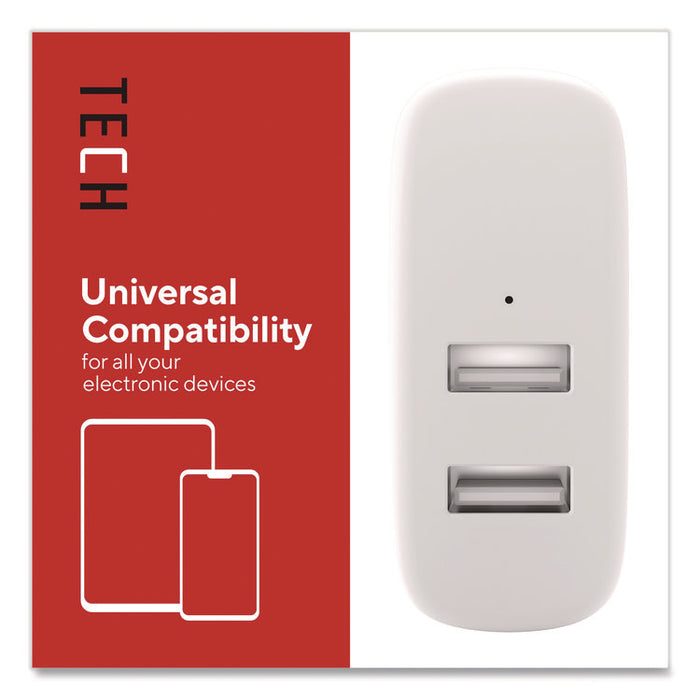 USB-A Wall Charger, 24 W, 2 Ports, White