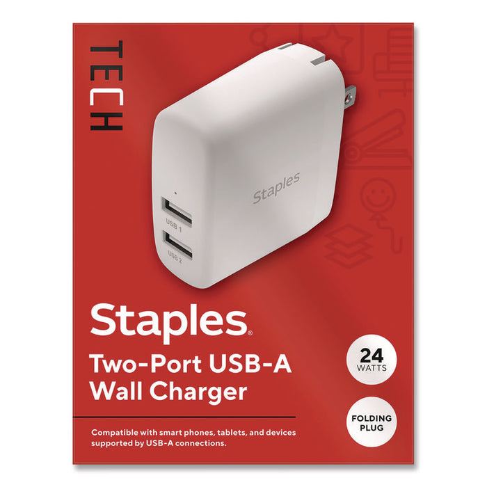 USB-A Wall Charger, 24 W, 2 Ports, White