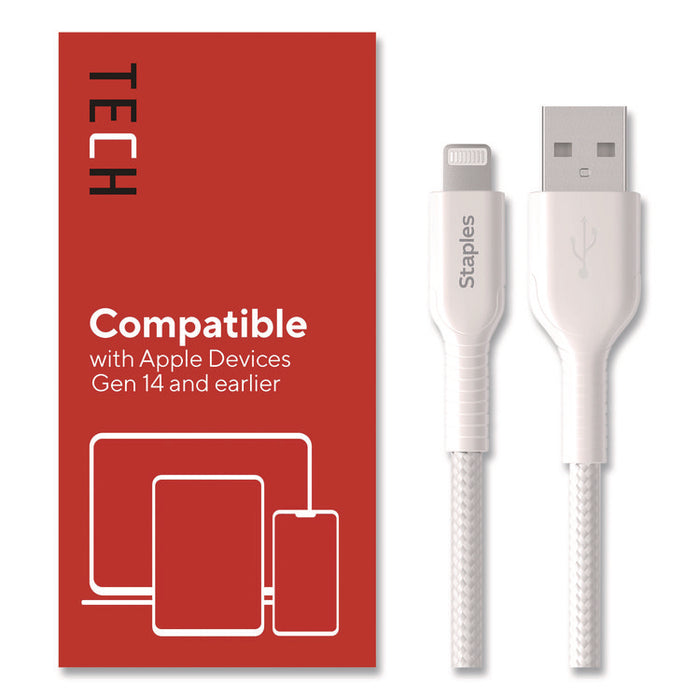 Lightning to USB-A Charging Cable, 6.6 ft, White, 2/Pack