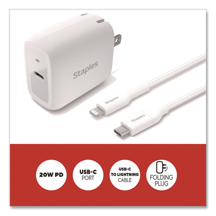 USB-C Wall Charger with Cable, 20 W, 1 Port, White
