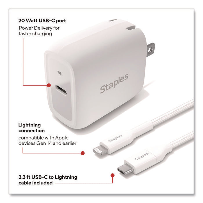 USB-C Wall Charger with Cable, 20 W, 1 Port, White