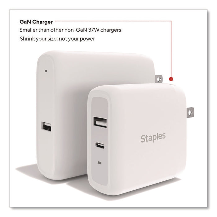 GaN USB-A/USB-C Wall Charger, 37 W, 2 Ports, White