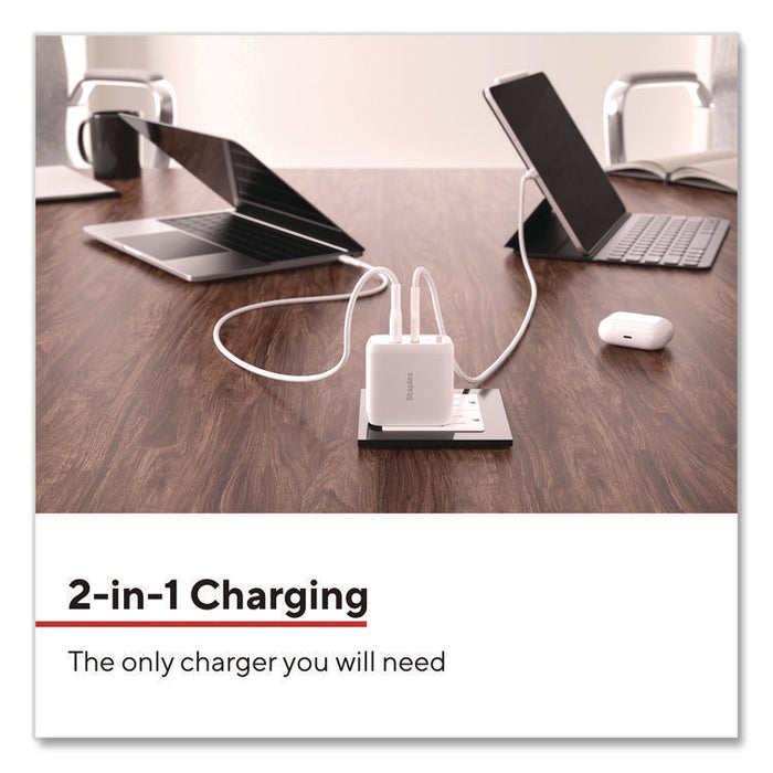 GaN USB-A/USB-C Wall Charger, 37 W, 2 Ports, White
