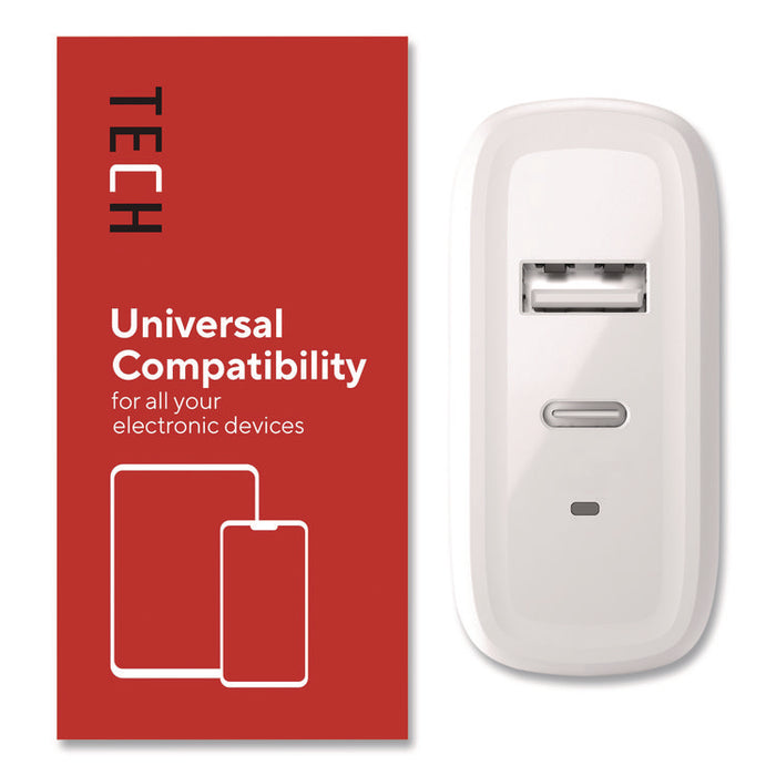 GaN USB-A/USB-C Wall Charger, 37 W, 2 Ports, White