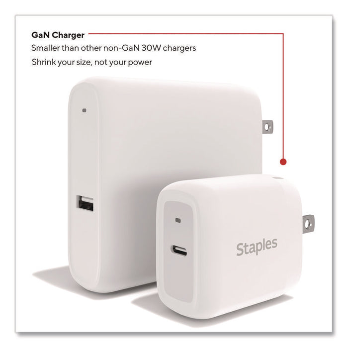 GaN USB-C Wall Charger with Cable, 30 W, 1 Port, White