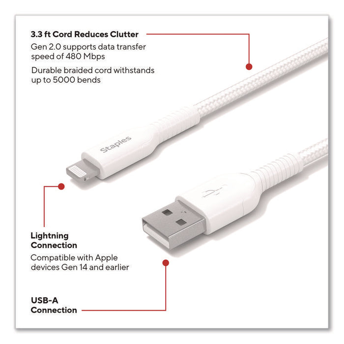 Lightning to USB-A Charging Cable, 3.3 ft, White