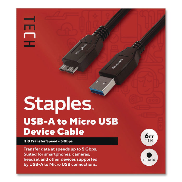 USB-A to Micro USB Type-B Cable, 6 ft, Black