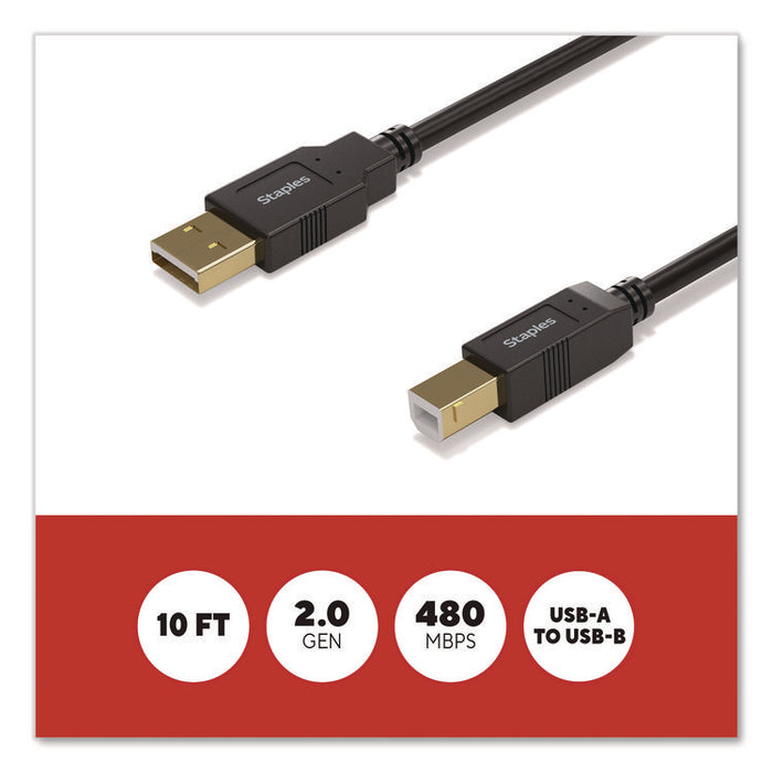 USB-A to USB-B 2.0 Cable, 10 ft, Black