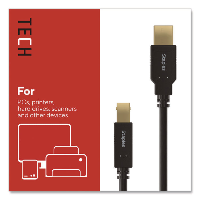USB-A to USB-B 2.0 Cable, 10 ft, Black