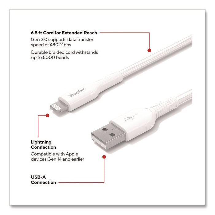 Lightning to USB-A Charging Cable, 6.6 ft, White