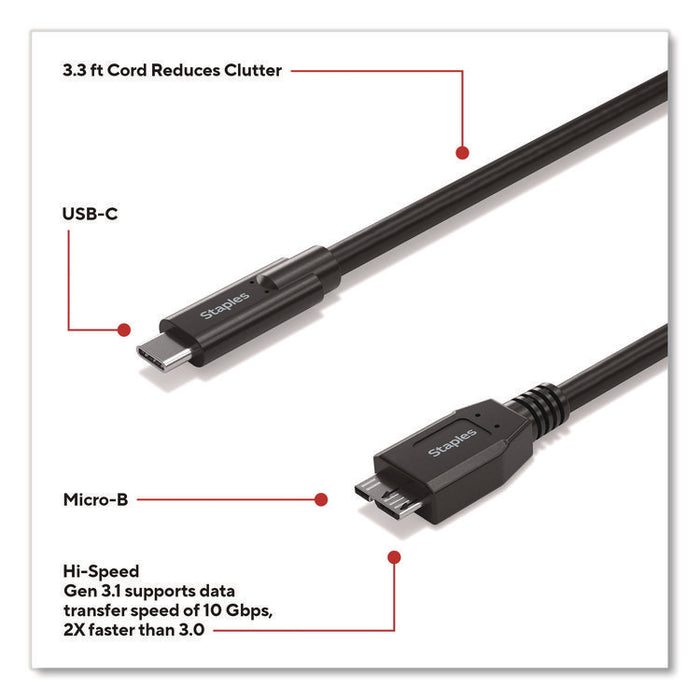 USB-C to Micro USB Type-B 3.1 Cable, 6 ft, Black