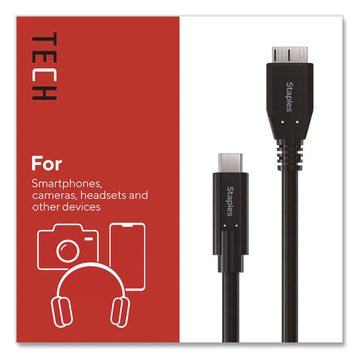 USB-C to Micro USB Type-B 3.1 Cable, 6 ft, Black