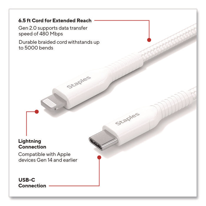 Lightning to USB-C Charging Cable, 6.6 ft, White
