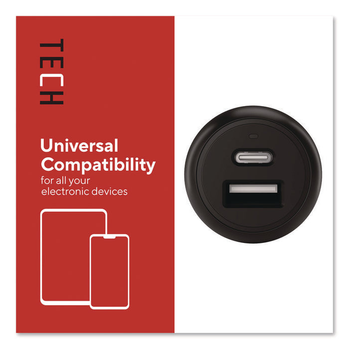 USB-A/USB-C Car Charger, 32 W, Two Ports, Black
