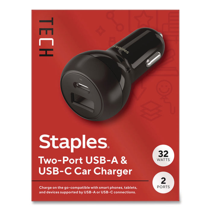 USB-A/USB-C Car Charger, 32 W, Two Ports, Black