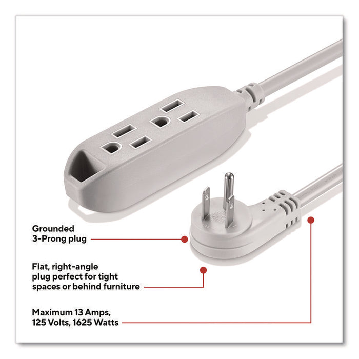 25 ft Extension Cord, 25 ft, 13 A, Gray, 2/Pack