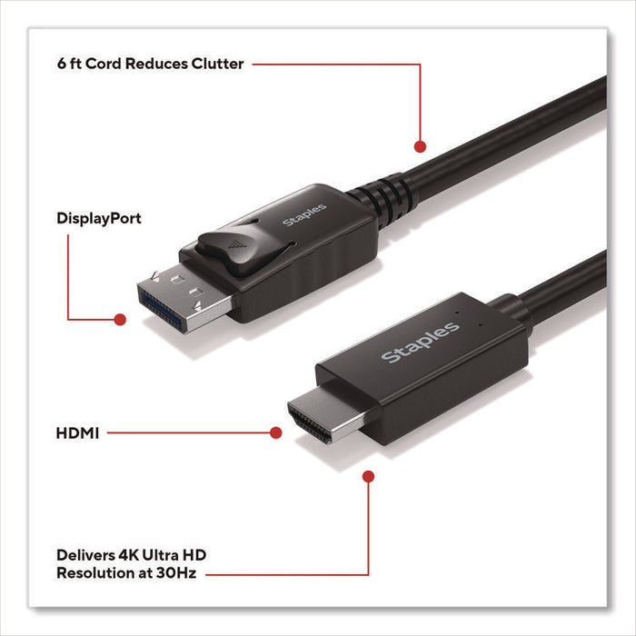 DisplayPort to HDMI Audio/Video Cable, 6 ft, Black