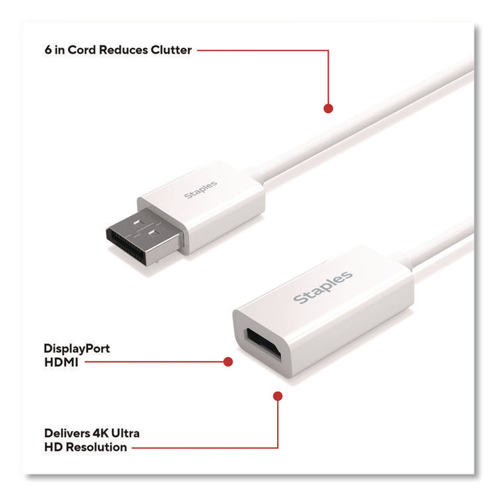 DisplayPort to HDMI Audio/Video Adapter, 6", White