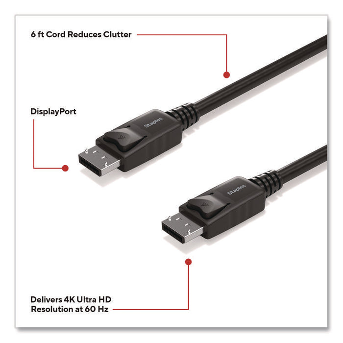 4K DisplayPort to DisplayPort Audio/Video Cable, 6 ft, Black, 10/Pack