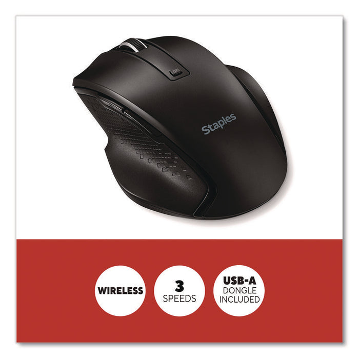 Wireless Ergonomic Curved Optical USB Mouse, 2.4 GHz Frequency/33 ft Wireless Range, Left/Right Hand Use, Black