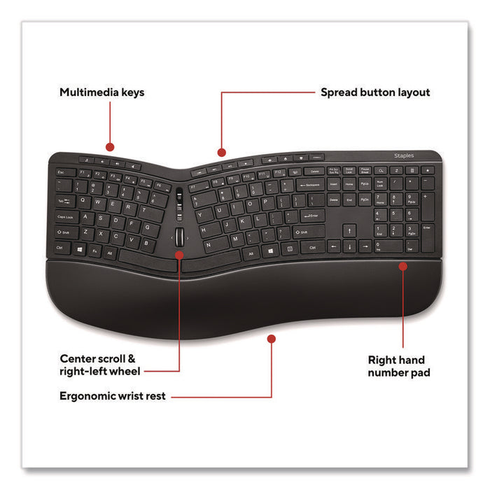 Wireless Ergonomic Keyboard, Black