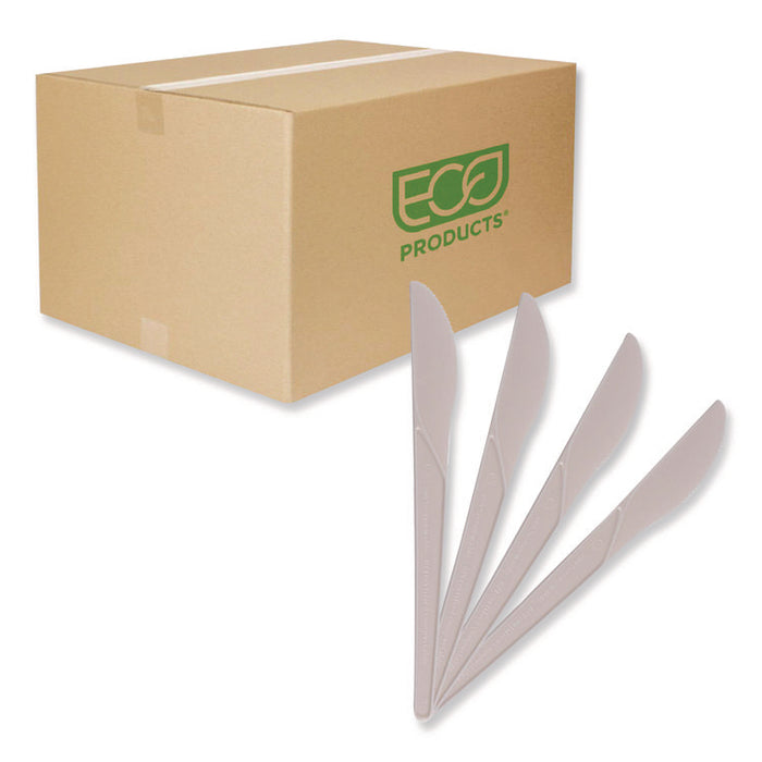 Plantware Compostable Cutlery, Knife, Plastic, Pearl White, 50/Pack, 20 Packs/Carton