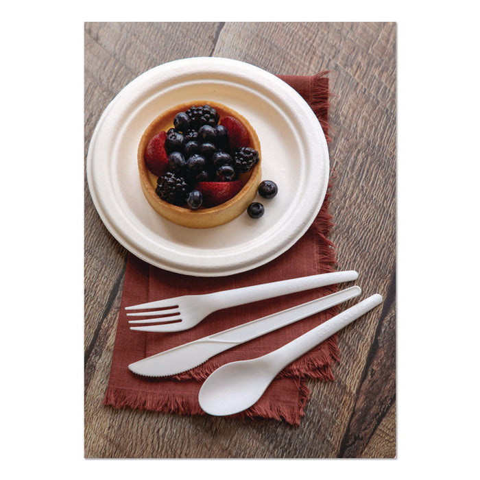 Plantware Compostable Cutlery, Fork, Plastic, White, 1,000/Carton