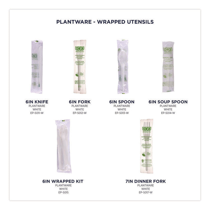 Plantware Compostable Cutlery, Spoon, Plastic, White, 1,000/Carton